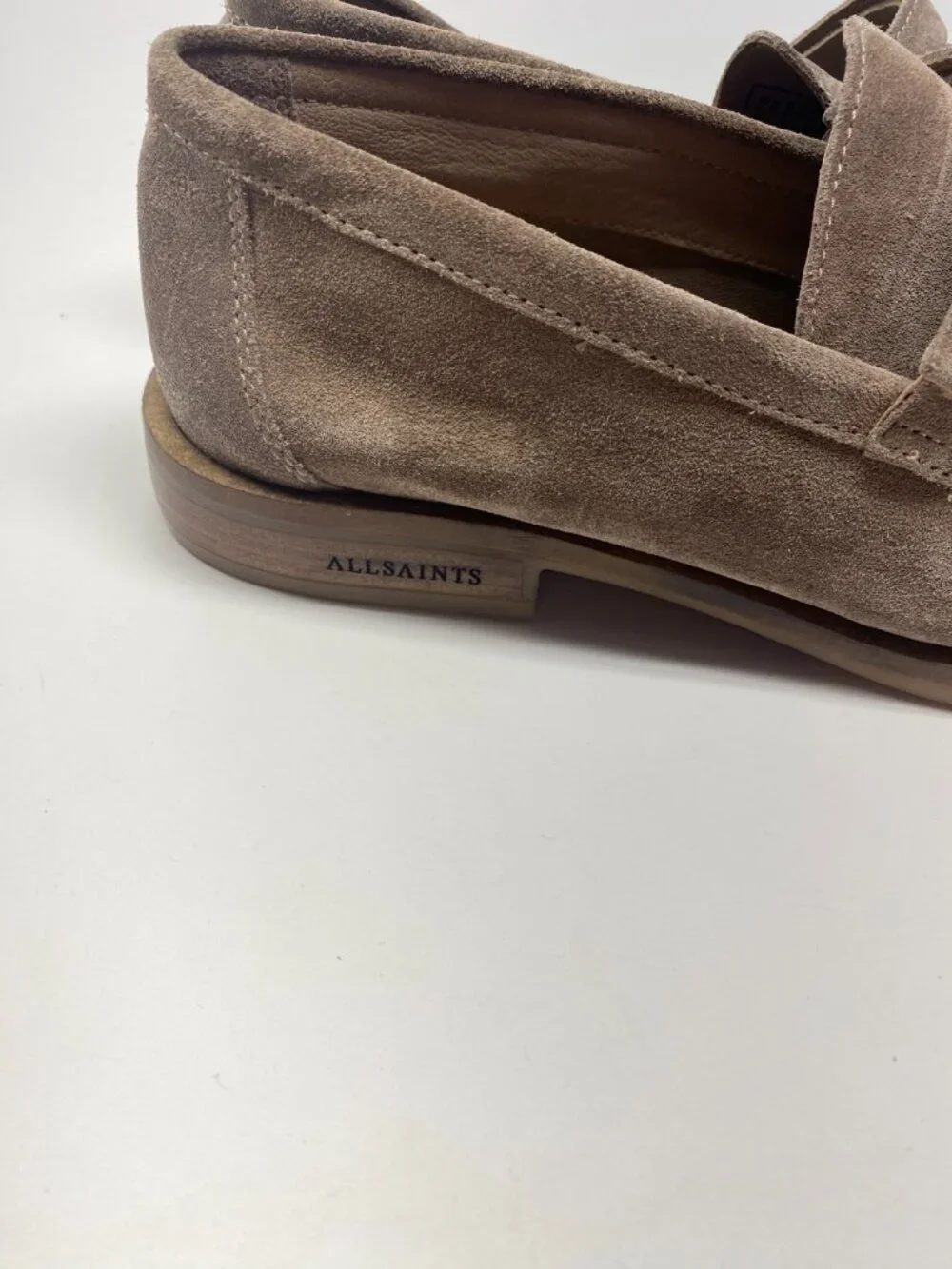 ALL SAINTS Mens Sam Taupe Suede Penny Loafer Sz 9